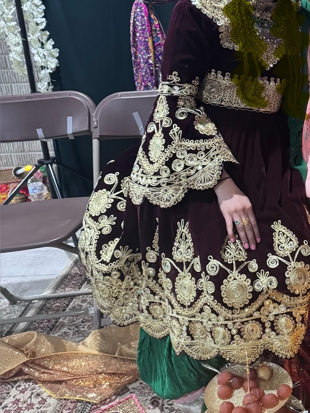 Velvet maroon Traditional Afghan dress